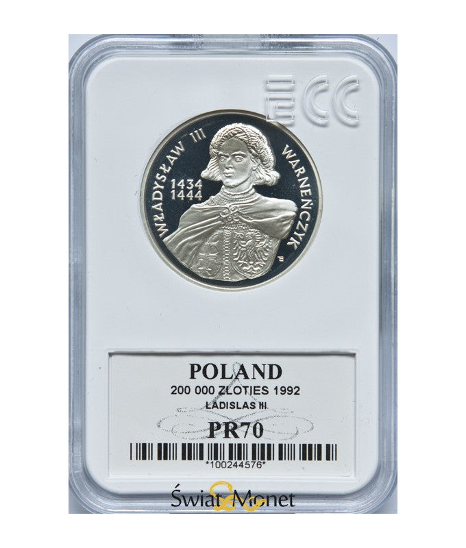 200 000 zł Warneńczyk półpostać 1992 GCN PR70