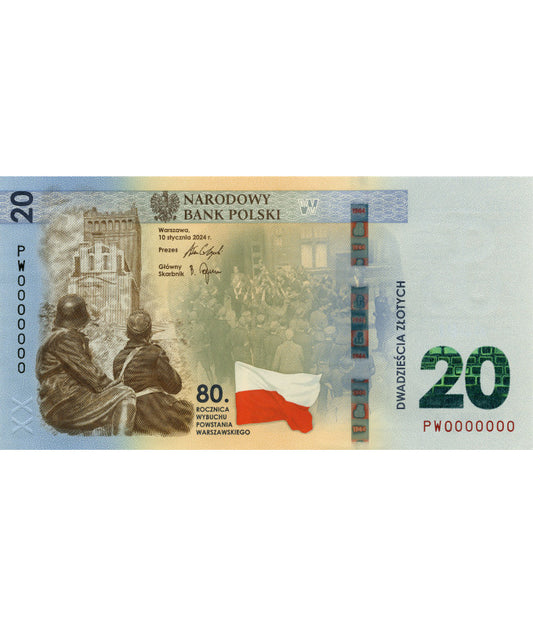 20 zł 80. rocznica Powstania Warszawskiego - 2024 - Banknot kolekcjonerski NBP